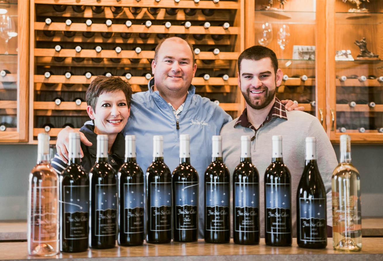 Traci Huse, Matt Huse, and Cameron Rushton of Five Star Cellars with their lineup of wine