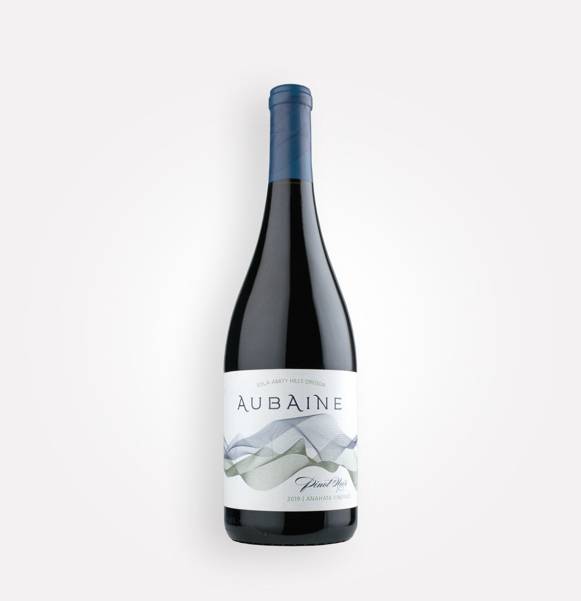Bottle of Aubaine 2019 Pinot Noir wine from Oregon's Eola-Amity Hills