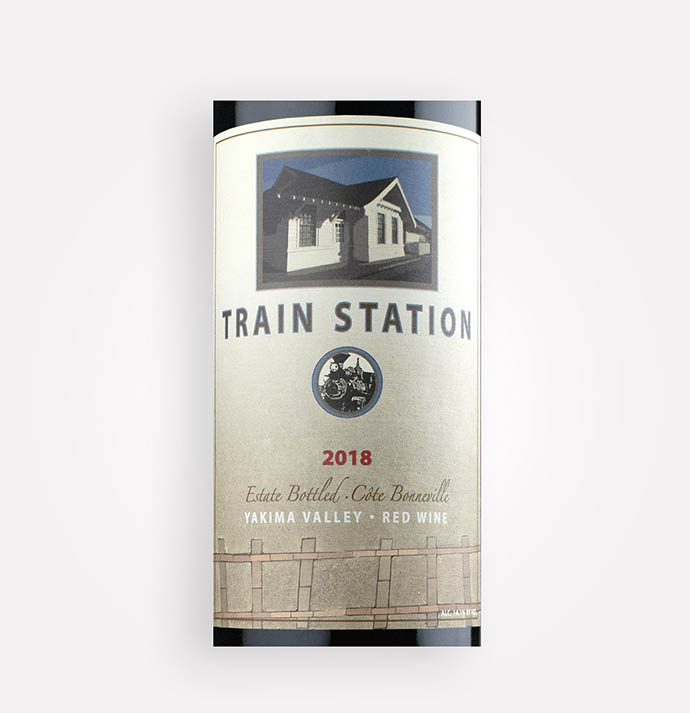 Front label close-up of Côte Bonneville 2018 Train Station Red Wine from Washington's Yakima Valley