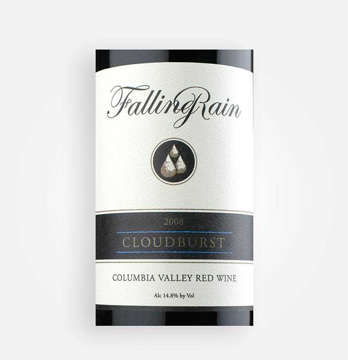 Front label close-up of Falling Rain 2008 Cloudburst red wine blend from Washington's Columbia Valley