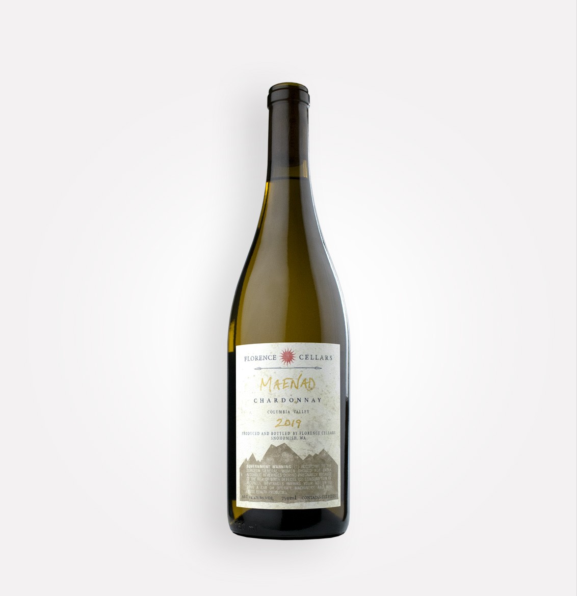 Back bottle view of Florence Cellars 2019 Maenad Chardonnay wine from Washington's Columbia Valley