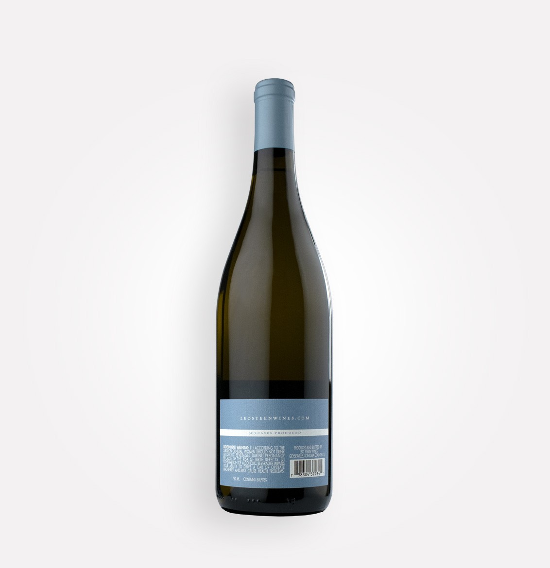 Back bottle view of Leo Steen 2018 Bruzzone Vineyard Chardonnay from California's Santa Cruz Mountains