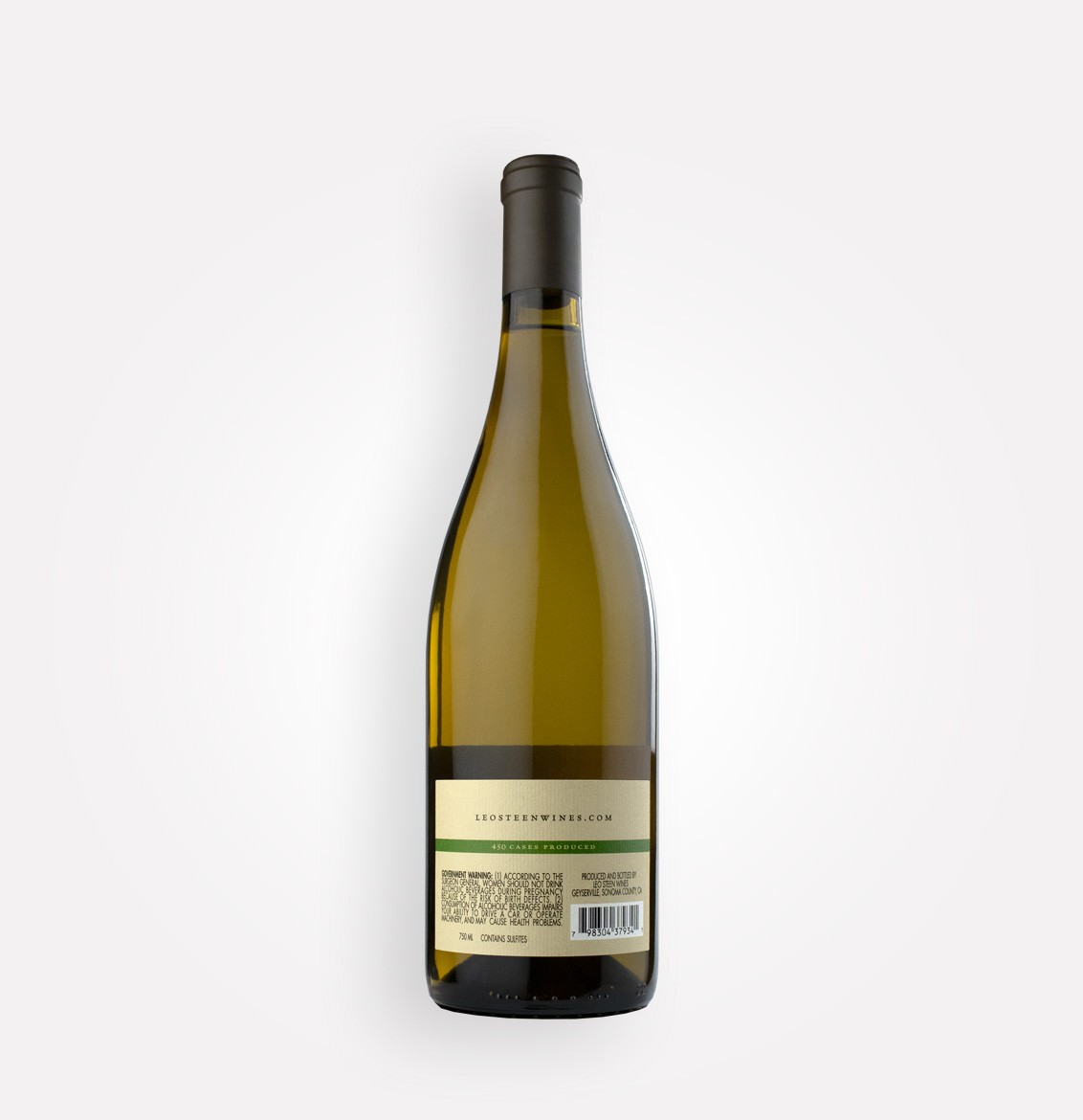 Back bottle view of Leo Steen 2020 Chenin Blanc wine from California’s Mendocino County
