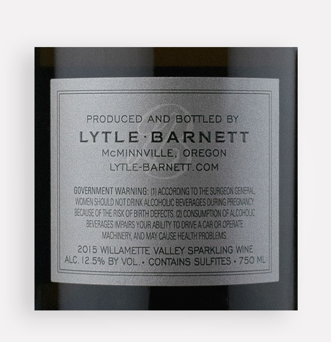 Back label close-up of Lytle-Barnett 2015 Brut sparkling wine from Oregon's Willamette Valley