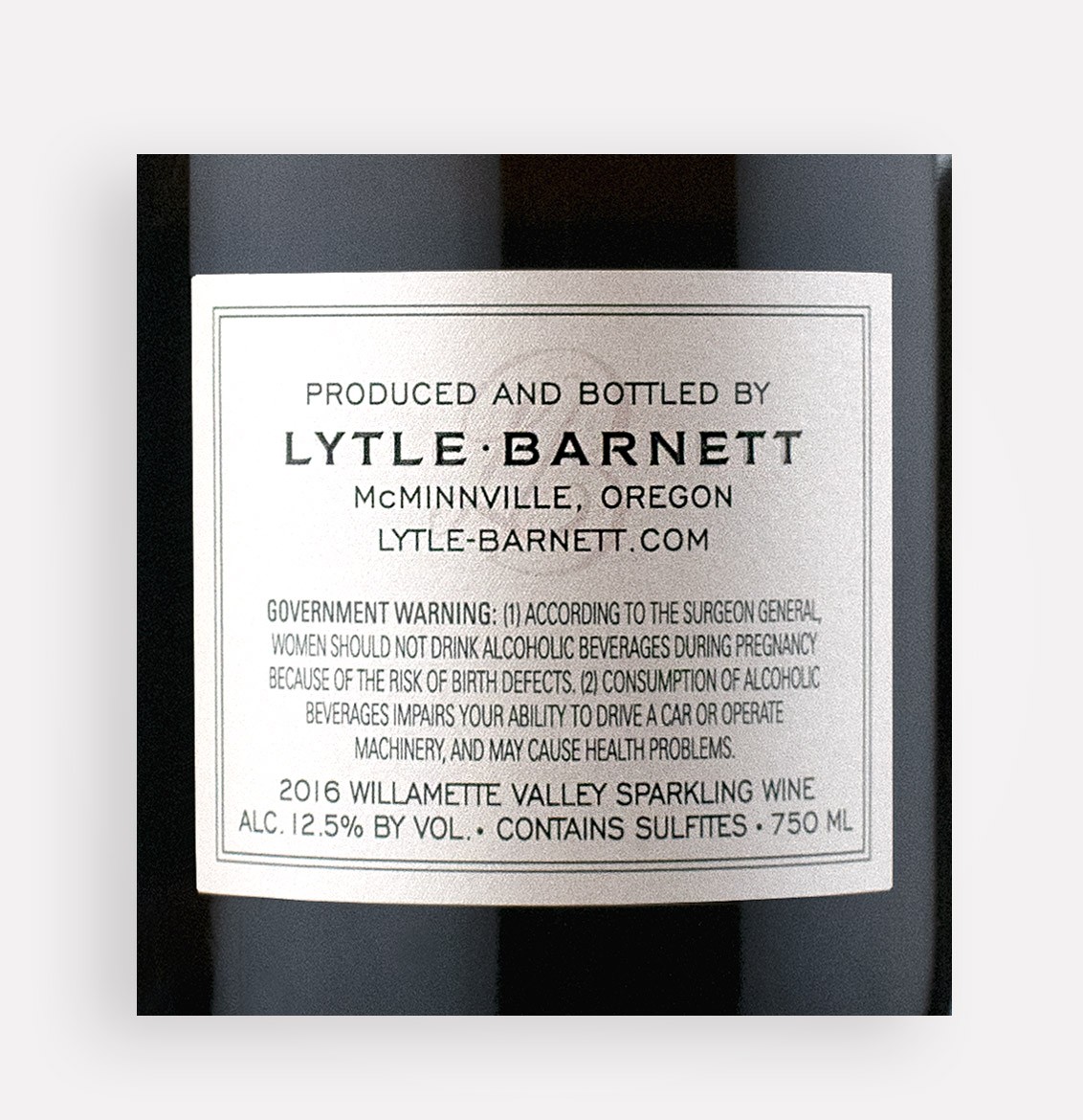 Back label close-up of Lytle-Barnett 2016 Brut Rosé sparkling wine from Oregon's Willamette Valley