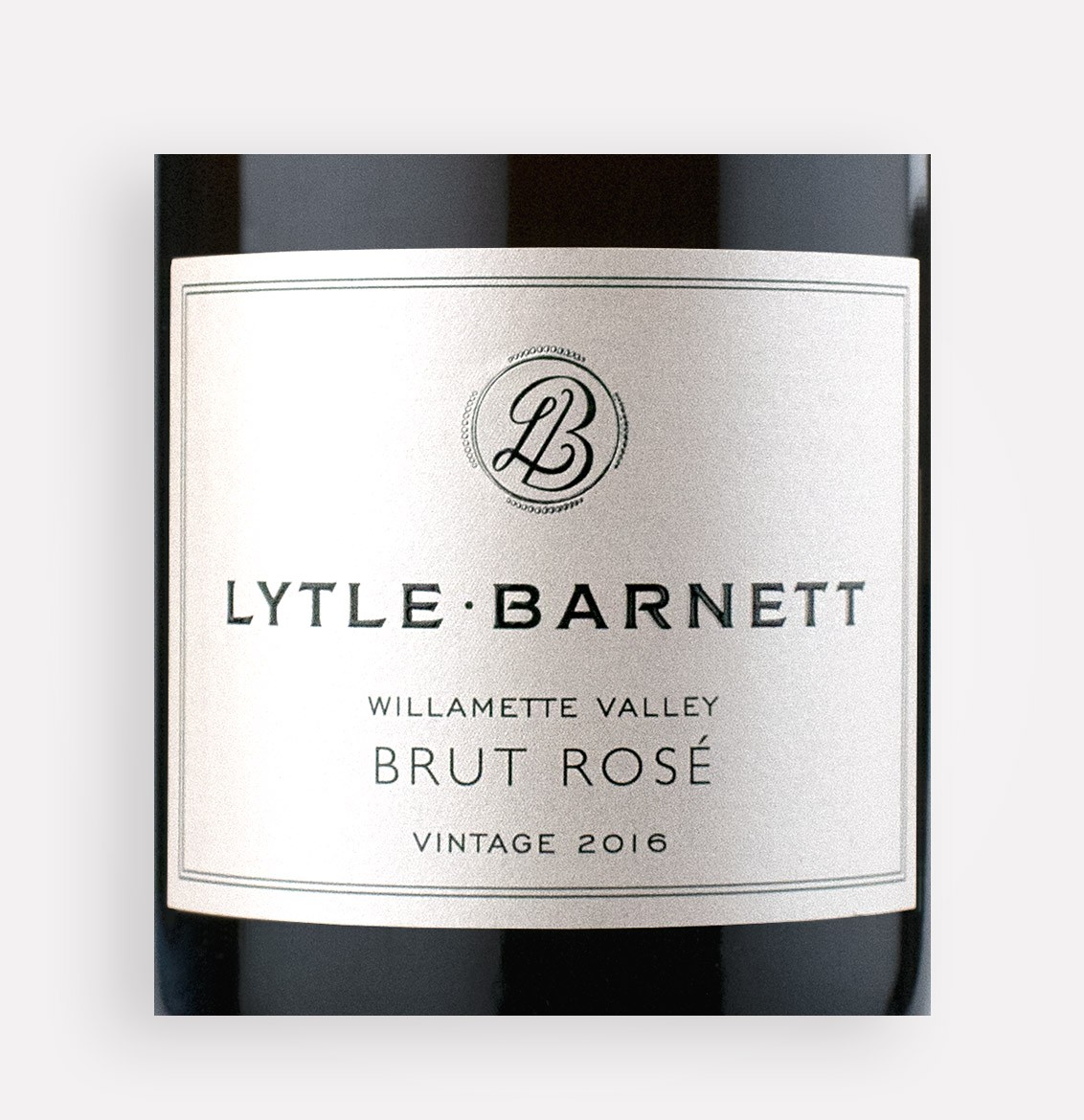 Front label close-up of Lytle-Barnett 2016 Brut Rosé sparkling wine from Oregon's Willamette Valley