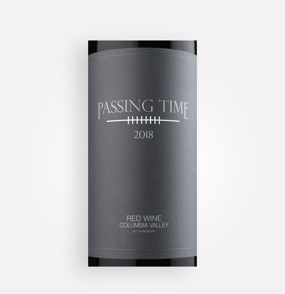 Front label close-up of Passing Time 2018 Columbia Valley Red Wine from Washington