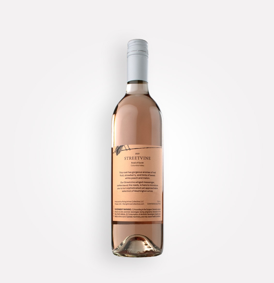 Back bottle view of Streetvine 2021 Rosé of Syrah wine from Washington's Columbia Valley