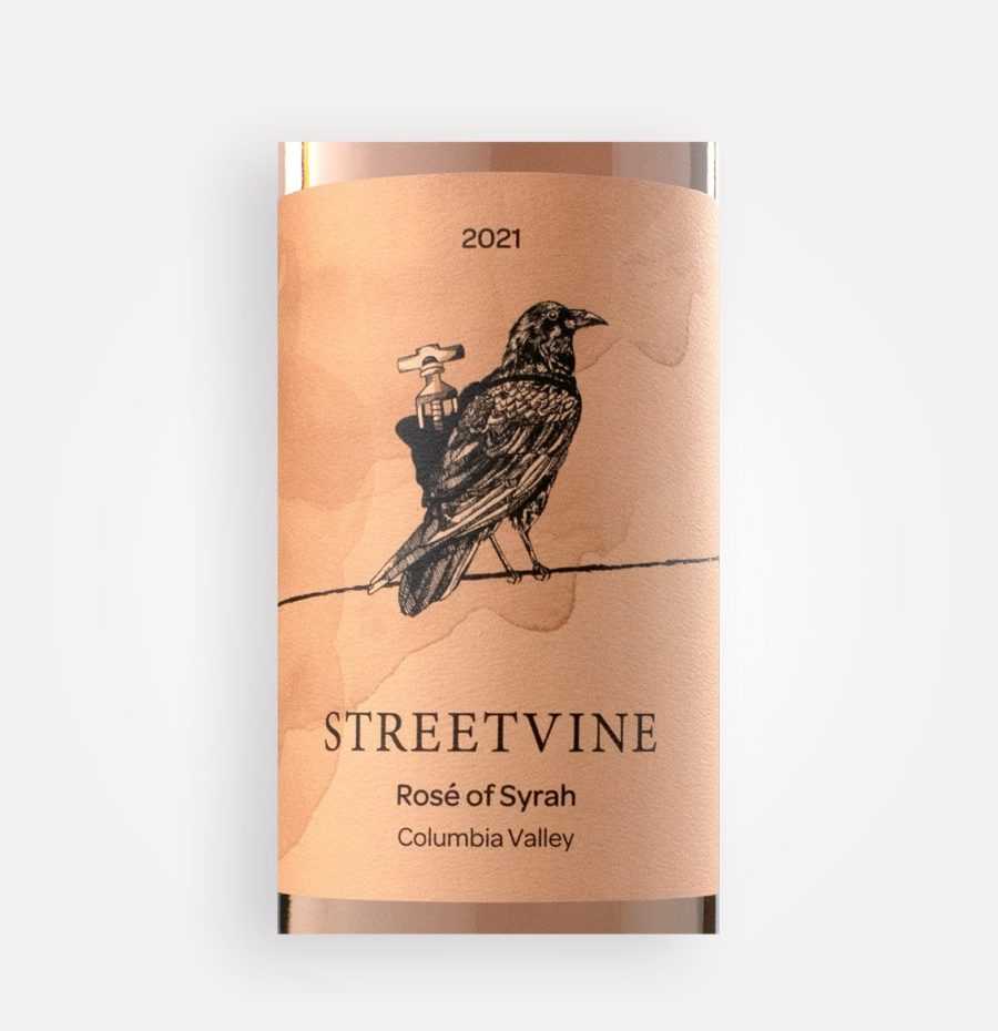 Front label close-up of Streetvine 2021 Rosé of Syrah wine from Washington's Columbia Valley
