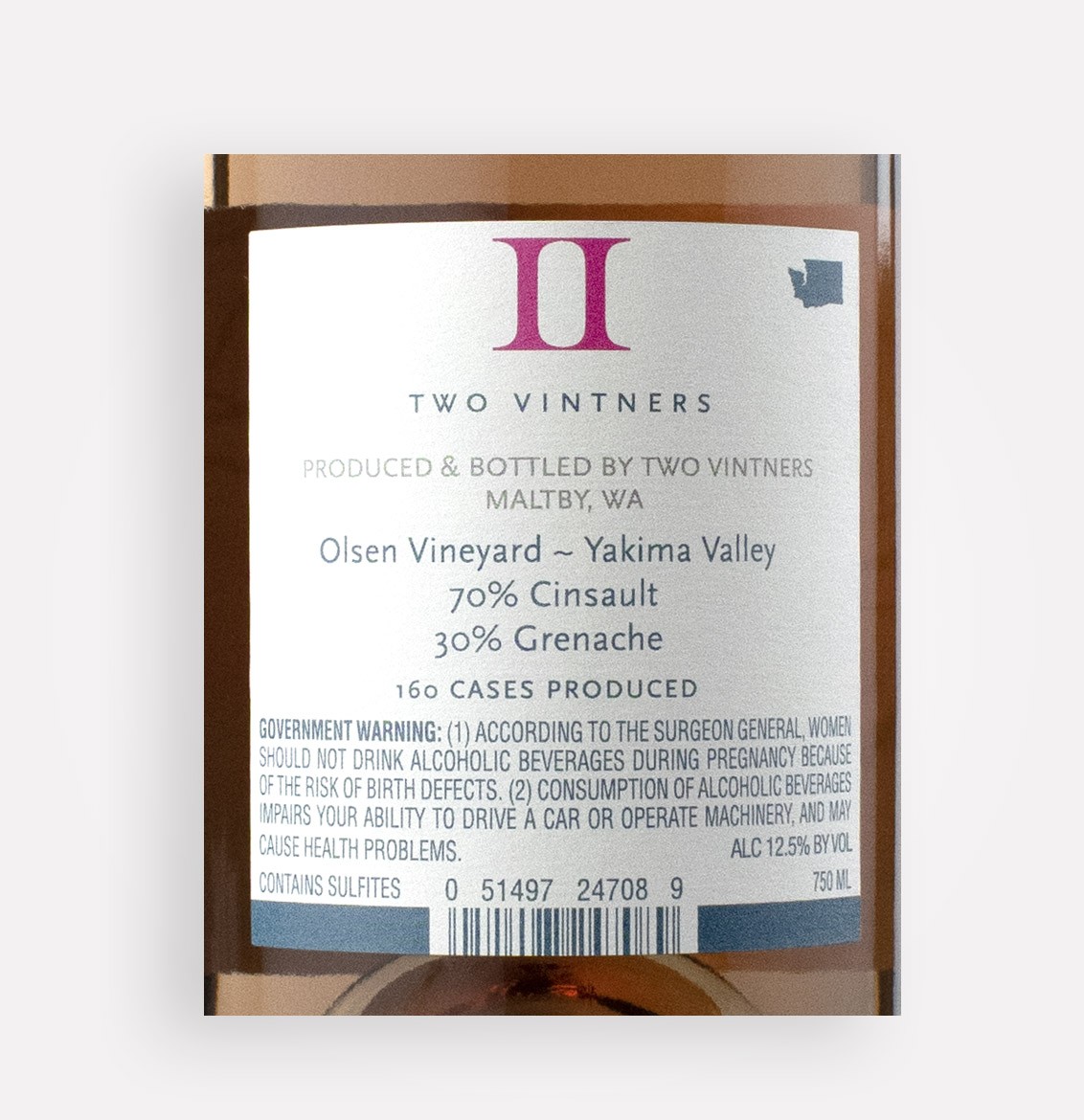Back label close-up of Two Vintners 2020 Have a Nice Day Rosé wine from Washington's Yakima Valley