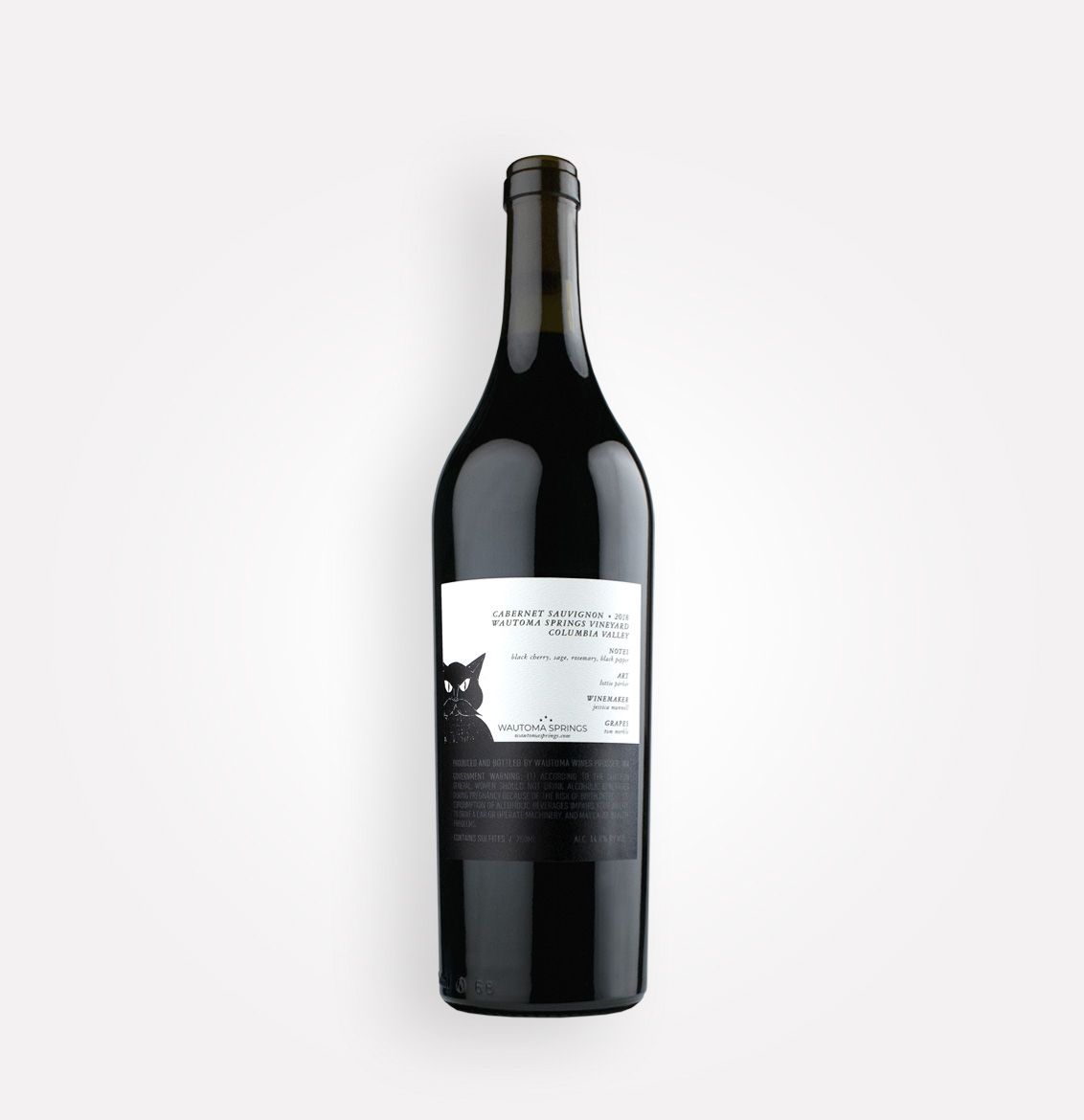 Back bottle view of Wautoma Springs 2018 The Behemoth Reserve Cabernet Sauvignon wine from Washington's Columbia Valley
