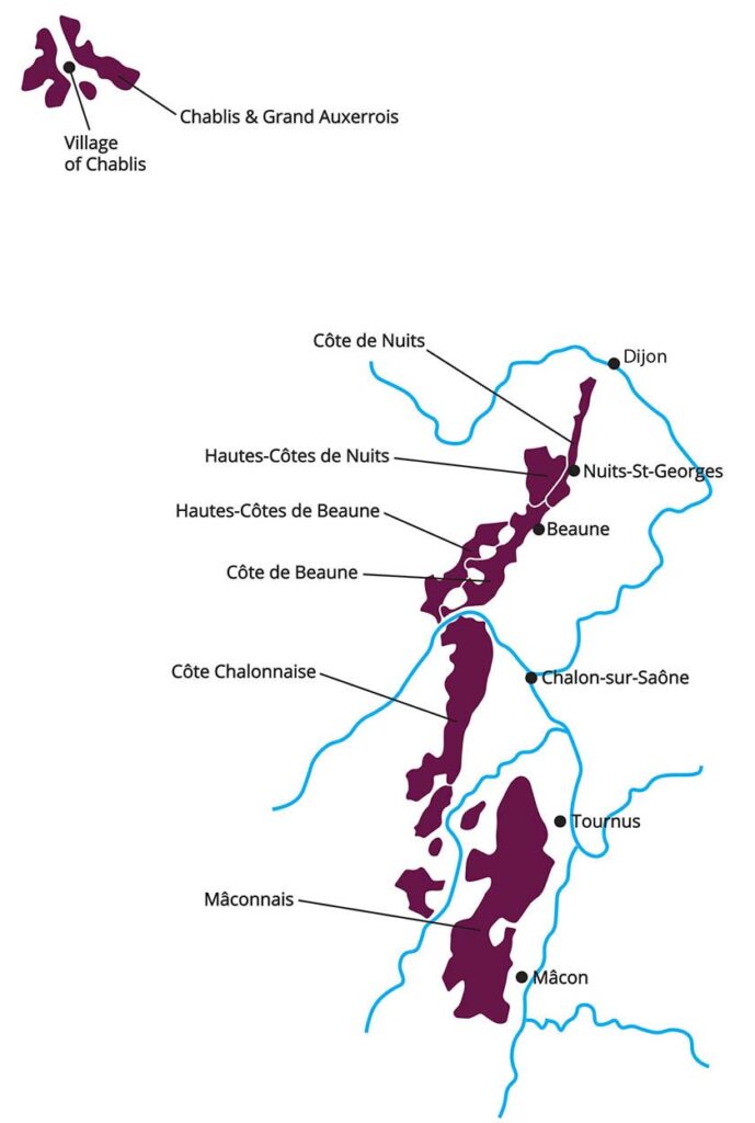 Map of Burgundy France AOC wine