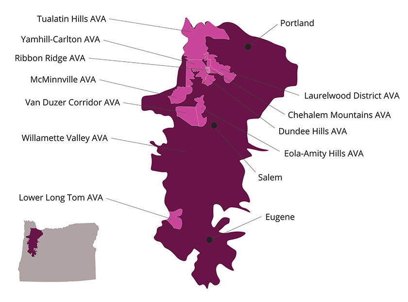 Rising Wines Collective map of the Willamette Valley AVA