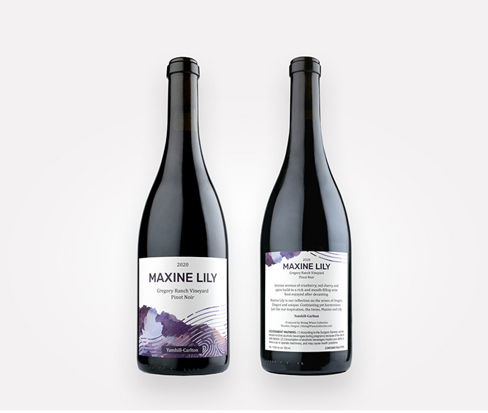 Maxine Lily 2020 Gregory Ranch Vineyard Pinot Noir wine from Oregon's Yamhill-Carlton AVA