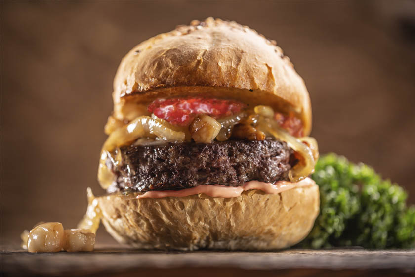 Lamb burgers with tomato chutney, onion confit and remoulade