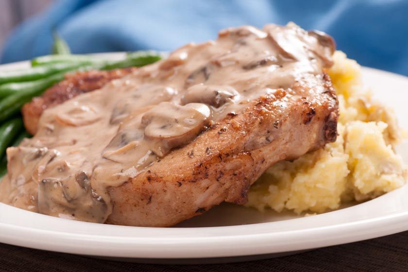 Pork chops with mushrooms from Rising Wines Collective